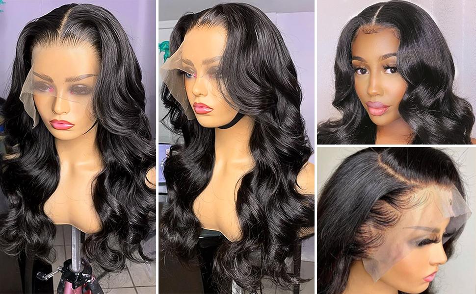 【Lemoda Outlets Sales】HD Transparent Lace Front Wigs Human Hair Pre Plucked 12A 180 Density 13x4 Transparent Lace Frontal Wig with Baby Hair Natural Black for Women