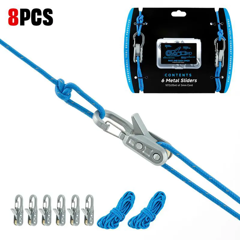 6-Pack Heavy-Duty Rope Tightening Tool and Tensioner, Marine Brass, Paracord-Fit Accessory for Reflective Cord, Adjustable Ropes - Easy Secure Tie Down for Outdoor Camping, Trailer Hitch Mounting, Adjustable Hanging Ropes, Glamping