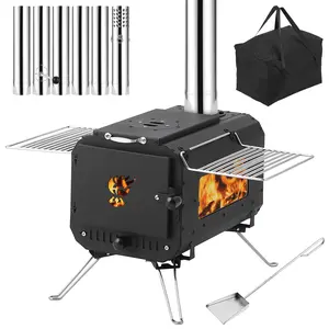 GARVEE Outdoor Portable Wood Stove, Tent Stove,Wood Burning Stove for Camping,Cast Iron Wood Stove,Tent Heaters for Camping, Includes Chimney Pipes ans View Glass,Ice-fishing, Cookout, Hiking, Travel