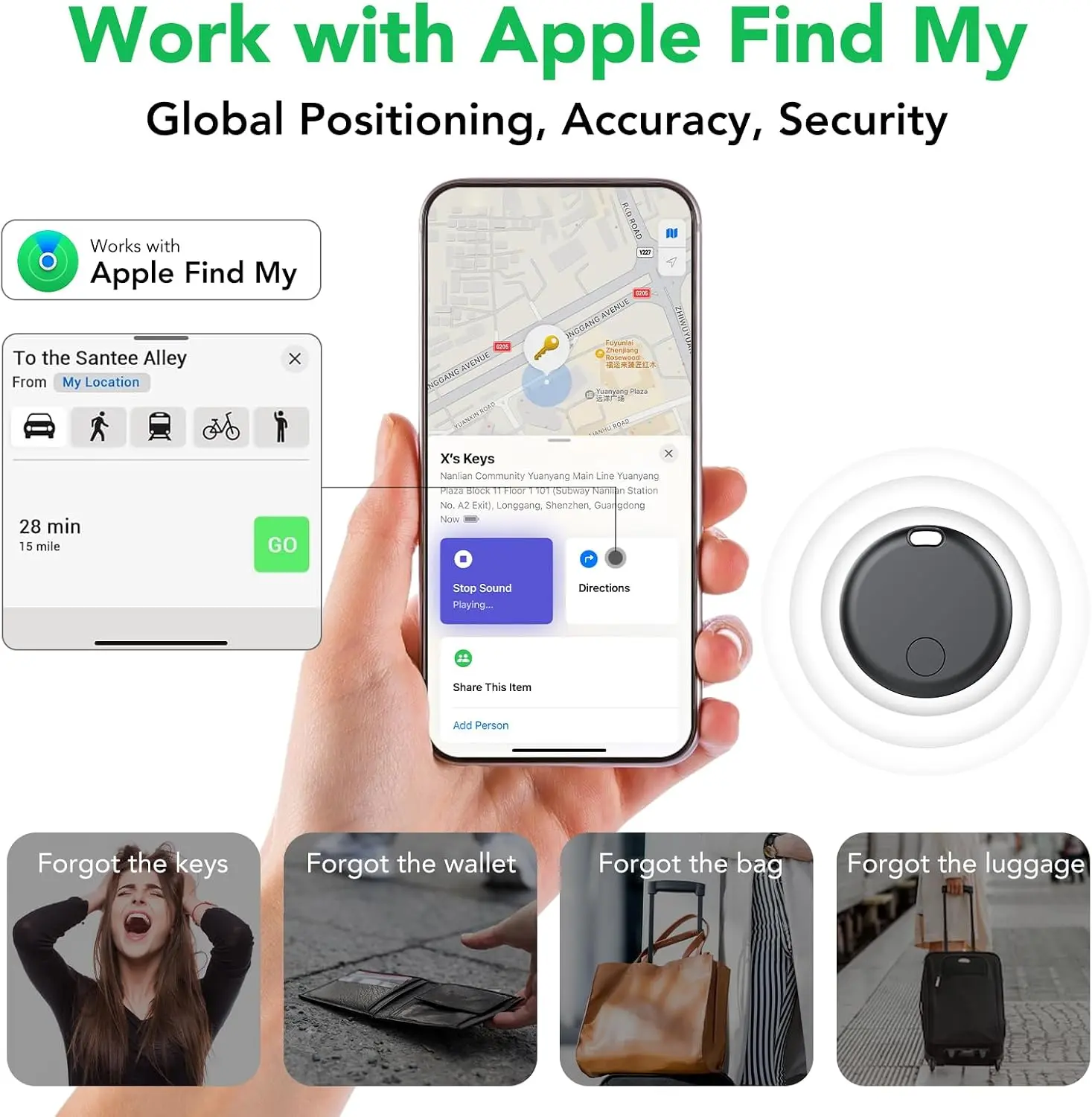AirTag Smart Bluetooth GPS Tracker Tags - Necklace-Compatible, Real-Time Tracking, Easy Operation, iOS-Compatible, Replaceable Battery, Necklaces, Easy Use