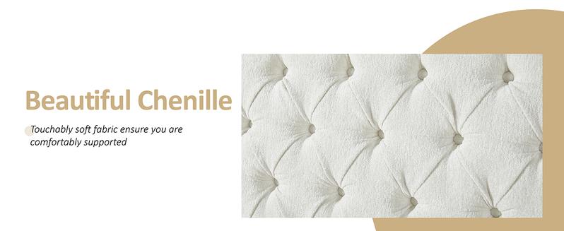 AMERLIFE Chenille Upholstered Sleigh Bed with Curved Headboard & Footboard, Deep Button Tufted, Wood Slats Support, No Box Spring Needed