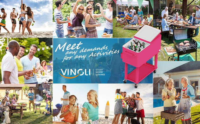 VINGLI 80 Quart Rolling Ice Chest, Portable Patio Party Bar Drink Cooler Cart, with Shelf, Beverage Pool with Bottle Opener