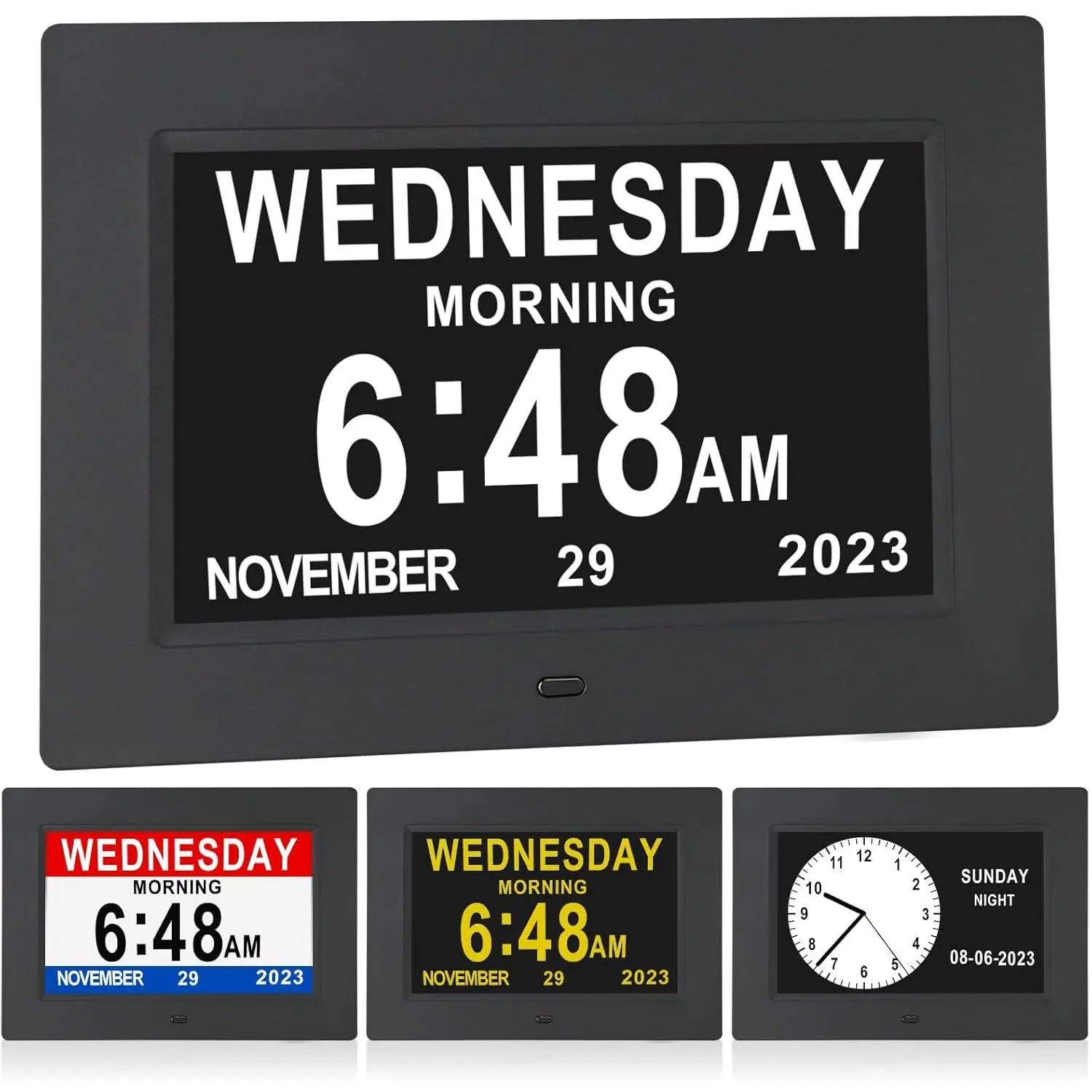 7-Inch Digital Day Calendar Clock with Automatic Brightness Function, 12 Reminders, High-Contrast Display for Dementia Patients, 8 Languages, SD Card/USB Support, Kitchen Use (Computers & Office, Office Stationery, Calendars & Planners)
