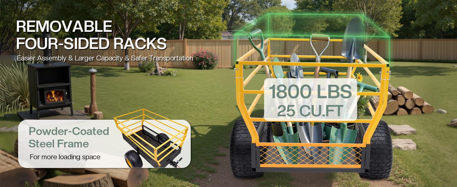 AMERLIFE Garden Utility Trailer, 500/1500/1800Lbs 12/20/25 Cu.Ft ATV UTV Trailer Tow Behind Dump Cart with Removable Sides, Rear Hitch & Convenient Handle, Outdoor Lawn Mower Cart for Tractor