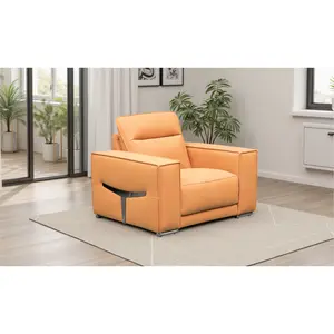 Klaussner Grazia Orange Leather Chair with Track Arms