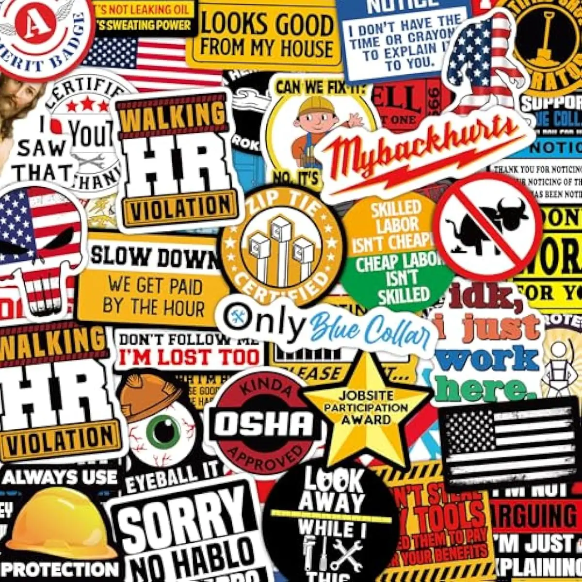 173 PCS Waterproof Funny Hard Hat Stickers for Blue Collar Workers - Car Exterior Accessories, Laptop, Water Bottle Decor Stickers, Sticker