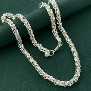 6mm Silver Wheat Chain for Men Women, Mens Silver Plated Over Stainless Steel Wheat，Hypoallergenic & Tarnish-Resistant, Durable Hip Hop Jewelry for Daily Wear