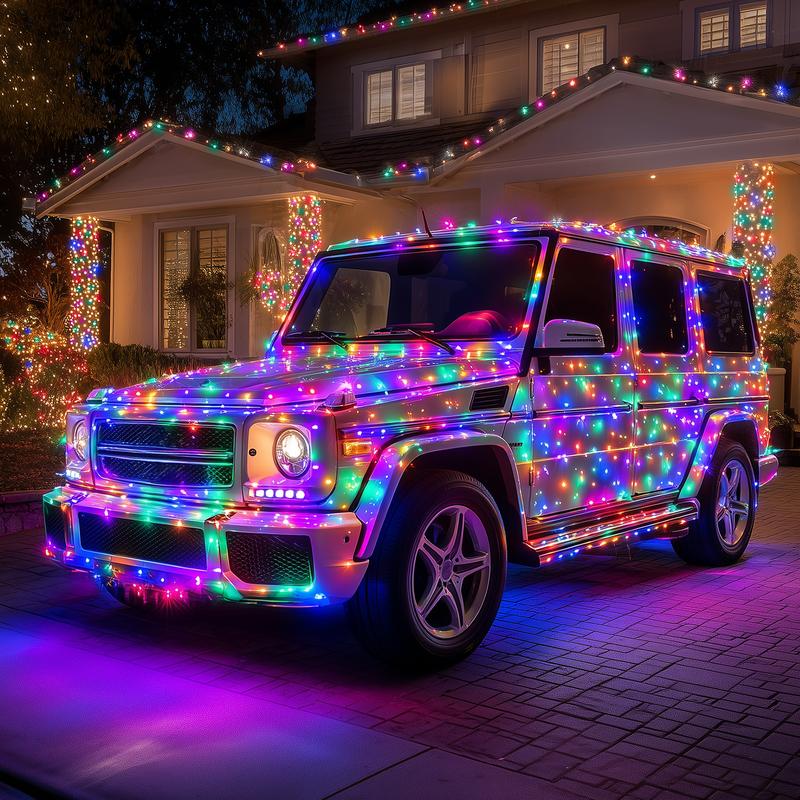 Brightown 410FT 1200 LED Car String Lights Multicolor Green Wire Cigarette Plug Cool Lighting Source Not Prone to Hot for Vehicle Decoration,Halloween Christmas Car