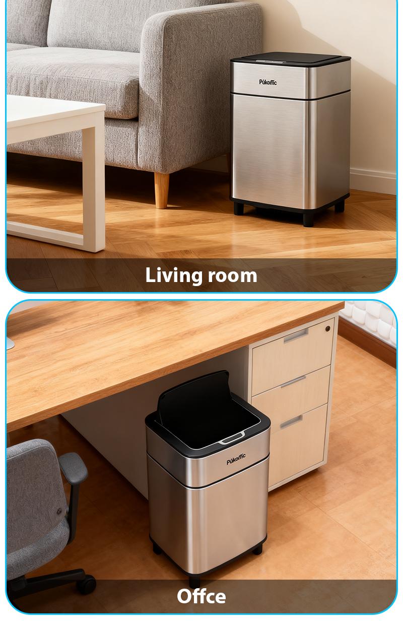 Pukomc Stainless steel 2.7Gal smart sensor trash can by Pukomc – auto-open rectangular bin for kitchen, bathroom & office. Pukomc Stainless steel 2.7Gal smart sensor trash can by Pukomc – auto-open rectangular bin for kitchen, bathroom & office.