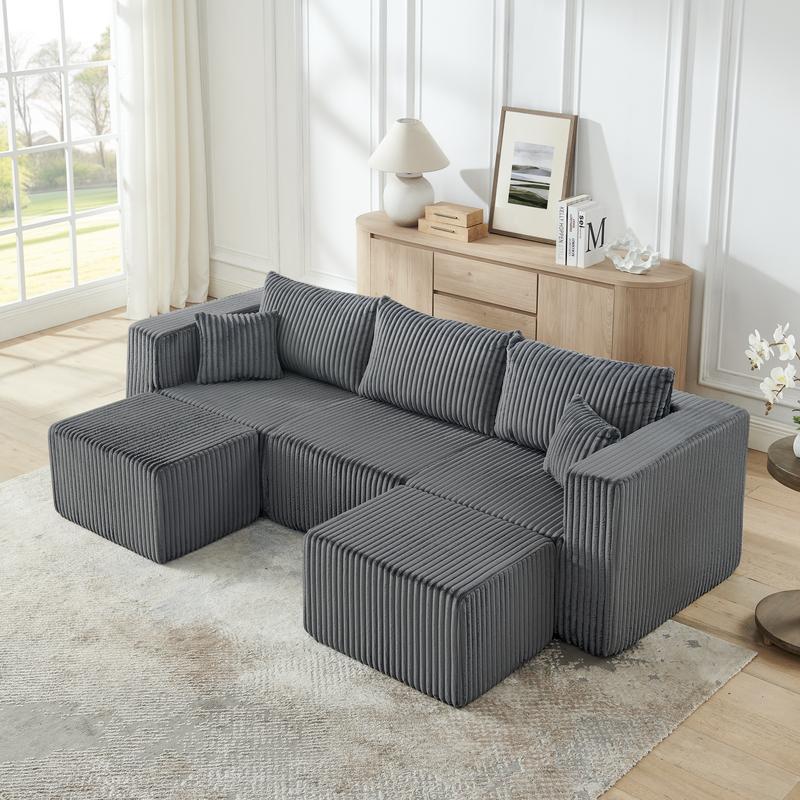 Niccae Compact Modular Sectional Compressed Corduroy Sofa Modern Minimalist Style Ultra Comfy Space Saving Design Black No Assembly Required Bed U-Shaped