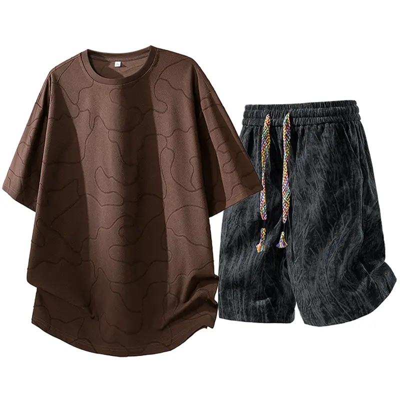 2026 Summer New Men’s Short Sleeve T‑Shirt & Shorts Set, Men’s Sportswear Set, Japanese laid-back style jacquard tie-dye drawstring shorts, loose and breathable casual two-piece set for everyday commuting, #fathersdaygift, #SummerWins