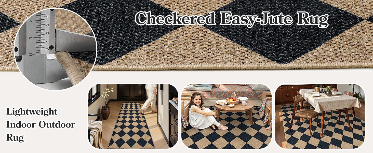 Lahome Checkered Easy Jute Runner Rug, Hallway Kitchen Runner Rug Non Slip Washable Outdoor Carpet for Entryway Indoor, Checkerboard Indoor Outdoor Carpet for Hallway Entry Lahome Checkered Easy Jute Runner Rug, Hallway Kitchen Runner Rug Non Slip Washable Outdoor Carpet for Entryway Indoor, Checkerboard Indoor Outdoor Carpet for Hallway Entry