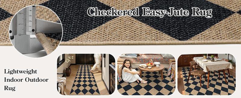 Lahome Checkered Easy Jute Runner Rug, Hallway Kitchen Runner Rug Non Slip Washable Outdoor Carpet for Entryway Indoor, Checkerboard Indoor Outdoor Carpet for Hallway Entry