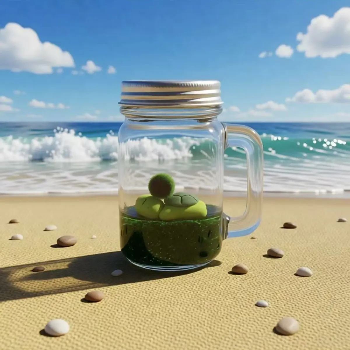 Live Marimo Moss Ball Aquarium Habitat - with Turtle Ornament (Non-Live), A Complete Self-Sustaining Plant Ecosystem & Desktop Decor Kit (Includes LIVELY Moss Ball Pet)