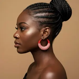 19/FULANI YARN EARRINGS SMALL:(red and white) 100% Handmade Earrings made with Natural Cotton by West Africa artisans.These Jewelry are Eco-Friendly Comfortable and  Authentic.