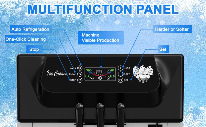 【GARVEE】Commercial Soft Ice Cream Machine 3 Flavors Clean Led Panel Perfect for Restaurants Snack Bar Supermarkets 2200W