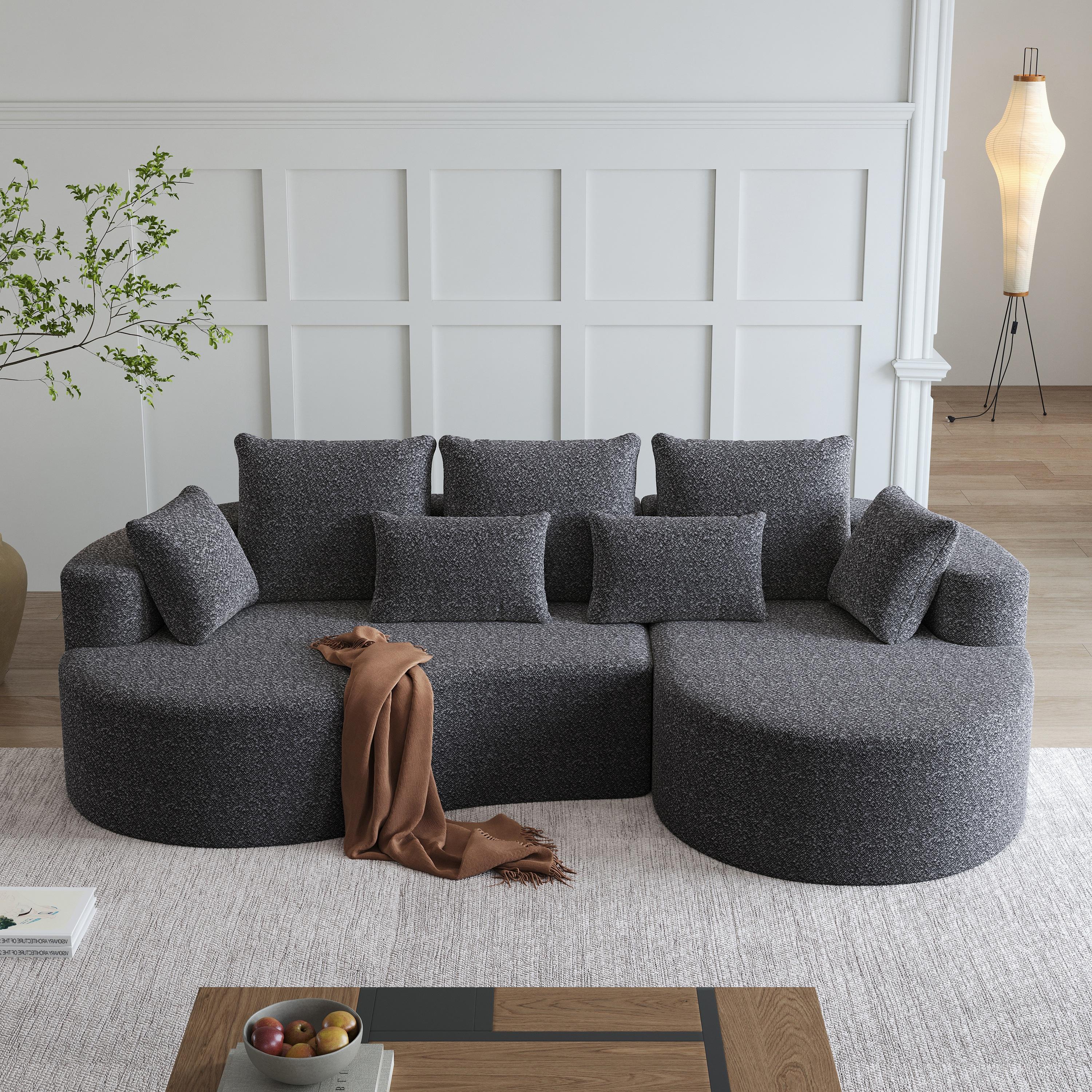 【Sub 2 packages】OWYLLDS 105" Oversized Modular Sectional Sofa, L Shaped Curved Cloud Couch 4-Seater with 7 Pillows, Extra Deep Seat Chenille Free Combination Living Room Furniture for Family Home Office Apartment