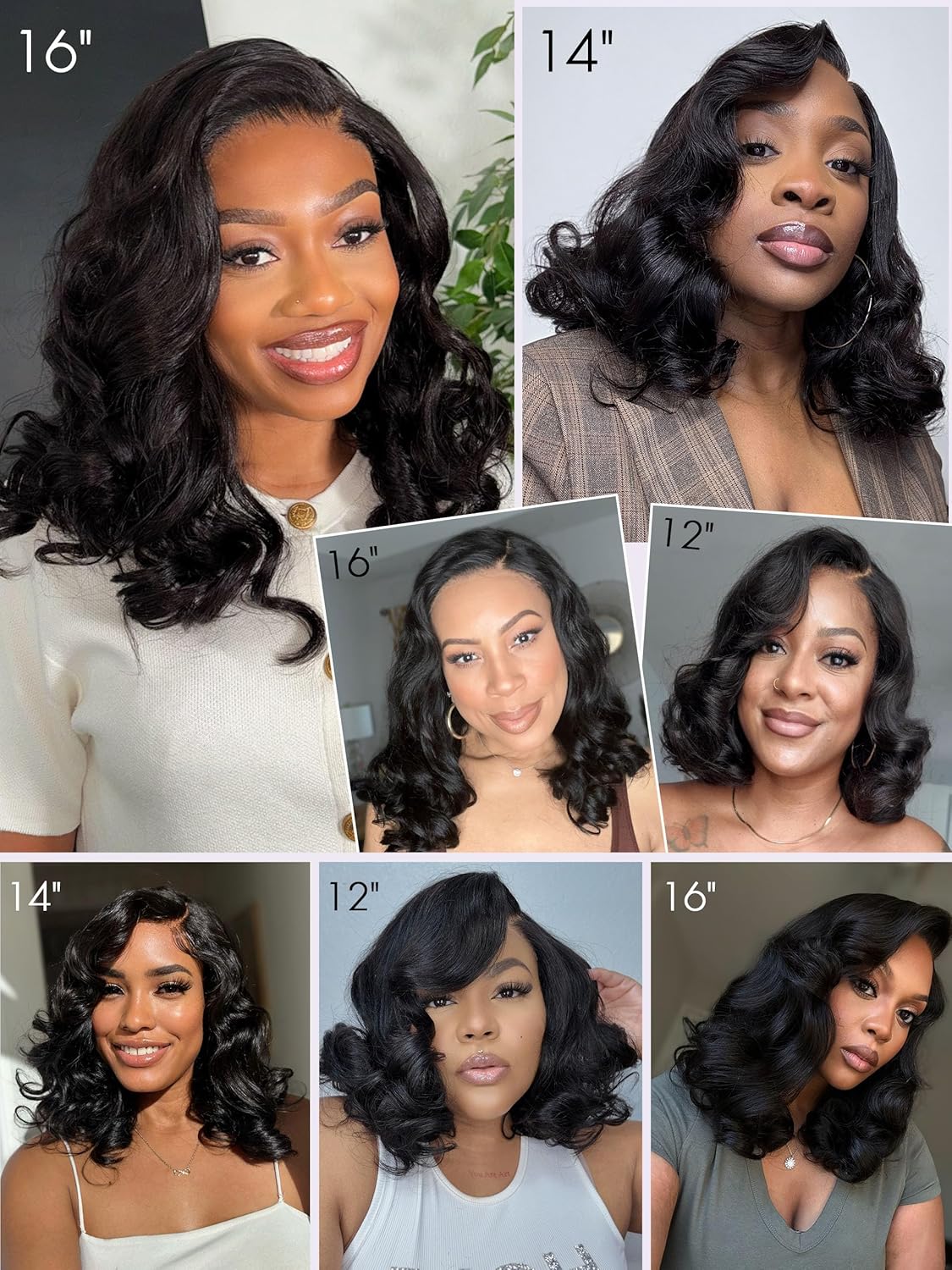 16 Inch Loose Body Wave Bob Wig Human Hair 13x4 HD Lace Frontal Pre-Bleached Knots Natural Hairline 180% Density Glueless Bob Wigs for Black Women