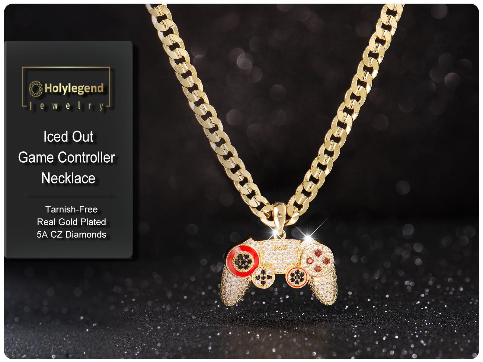 Holylegend 14K Real Gold-Plated Game Controller Necklace, Sony-Inspired CZ Diamond Pendant, 24" Cuban & Rope Chain, Hip Hop Jewelry Gift for PlayStation Fans Holylegend 14K Real Gold-Plated Game Controller Necklace, Sony-Inspired CZ Diamond Pendant, 24" Cuban & Rope Chain, Hip Hop Jewelry Gift for PlayStation Fans