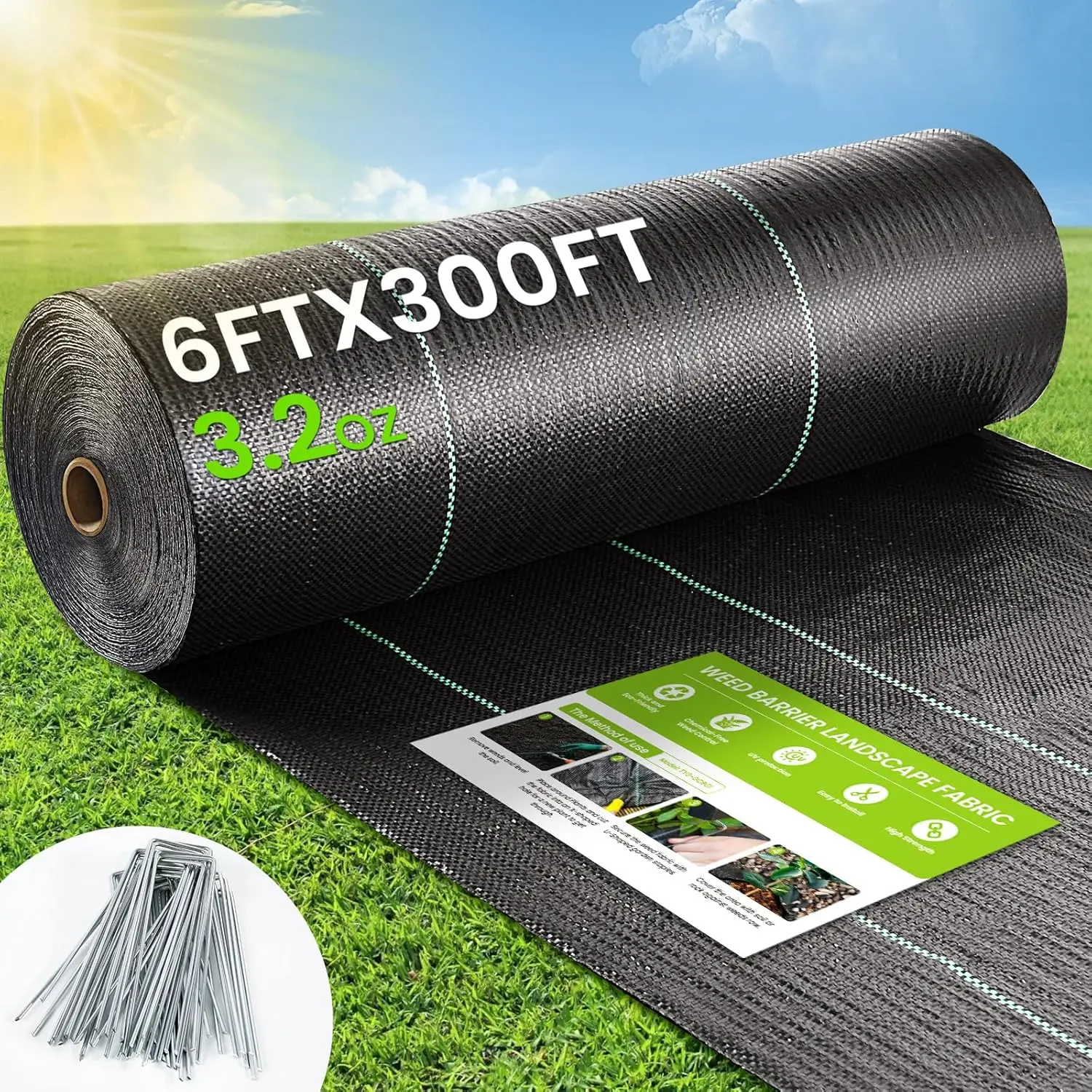 Heavy Duty Weed Barrier Landscape Fabric - 3.2oz Premium UV-Protected Ground Cover with Cut Lines in Seconds for Gardens, Farming, Under Gravel