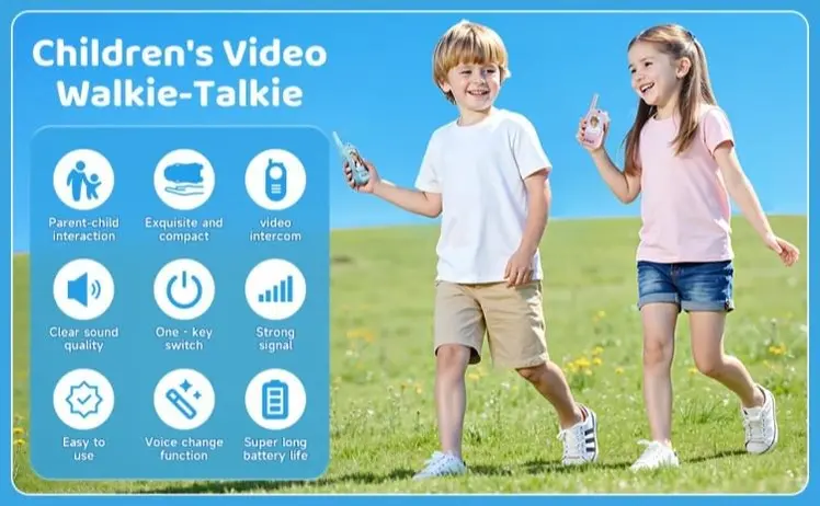 2-Piece Kids' Rechargeable Video Walkie Talkies Pair Pack - Handheld Video Intercom, Indoor and Outdoor Use, Christmas/New Year Gift for Boys/Girls Ages 3-12, Family Games Essential, Back-to-School Present,sohochic