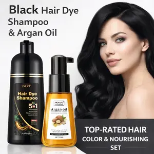 ALVP 2026 Hair Dye Shampoo 5 In 1 Herbal Color Shampoo for Women & Men Long Lasting Coverage Wine Red Chestnut Brown Golden Brown & Natural Black Nourishes Scalp