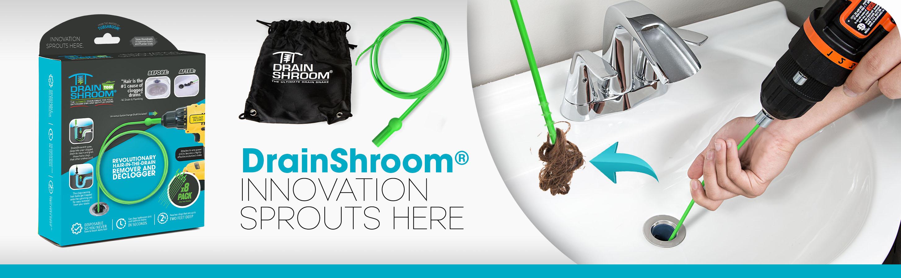 DrainShroom Toss-Disposable Hair Clog Remover 24 Inch Reach - 8 Pack Drain Snake for Bathroom, Green