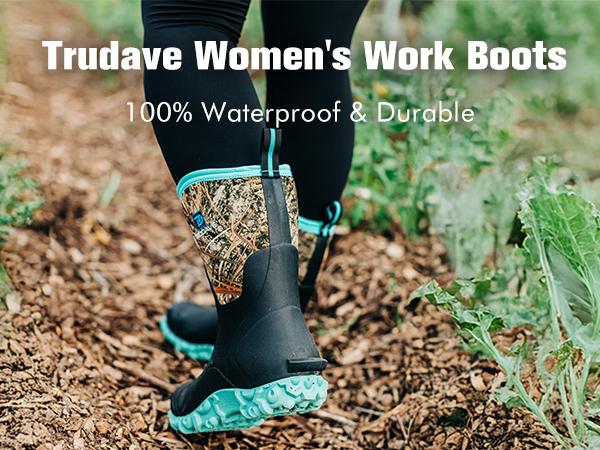 Trudave All-Season Waterproof Rubber Boots for Women Mid-Calf Rain & Hunting Boots with Steel Shank Insulated & Anti-Slip Sole Black Size 5-11 Comfortable Footwear Girl