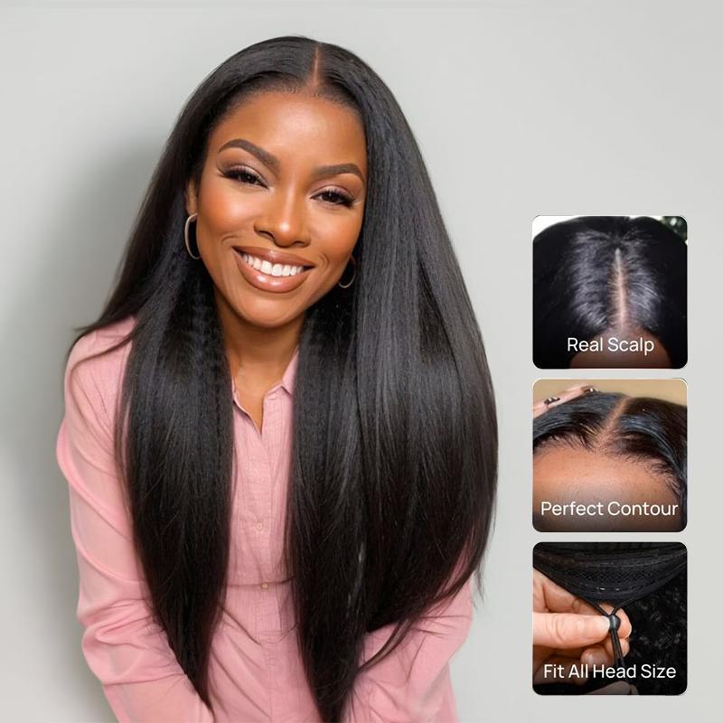 Nadula Upgraded EasiContour Yaki Straight V Part Human Hair Wig Natural Looking Beginner Friendly Glueless Wig TikTokShopStockUp
