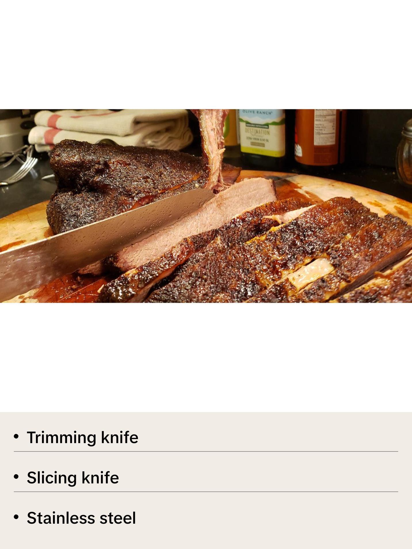 SpitJack  6 Inch Beef Brisket Trimming and Boning Knife and 11" Slicing Knife Bundle. Stainless Steel.