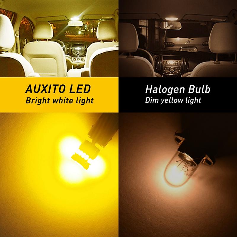 AUXITO 194 LED Light Bulb 6000K White 168 2825 W5W T10 Wedge 24-SMD 3014 Chipsets LED Replacement Light Kit Error Free for Car Interior Dome Map Door License Courtesy Dash Lights, Pack of 10