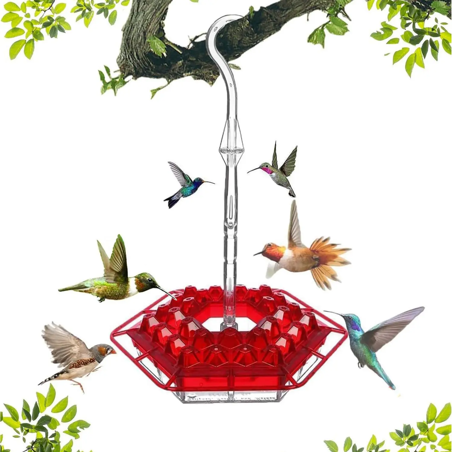 Hummingbird Feeder for Outdoors, Hanging Hummingbird Feeder, Hanging Bird Feeders, Hummingbirds Feeder-Plastic Ant & Bee Proof Feeder with Builtin Ant Moat, 30 Feeding Ports, Leak-Resistant & Easy Clean, Attract Birds Naturally, Bird Nectar Feeder