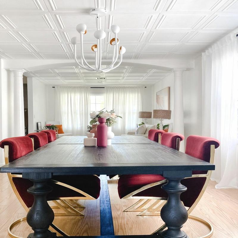 A La Maison Ceilings Line Art 20 in x 20 in Decorative Styrofoam Glue-up Ceiling Tiles - #R24 - (Pack of 8) / 21.6 sqft