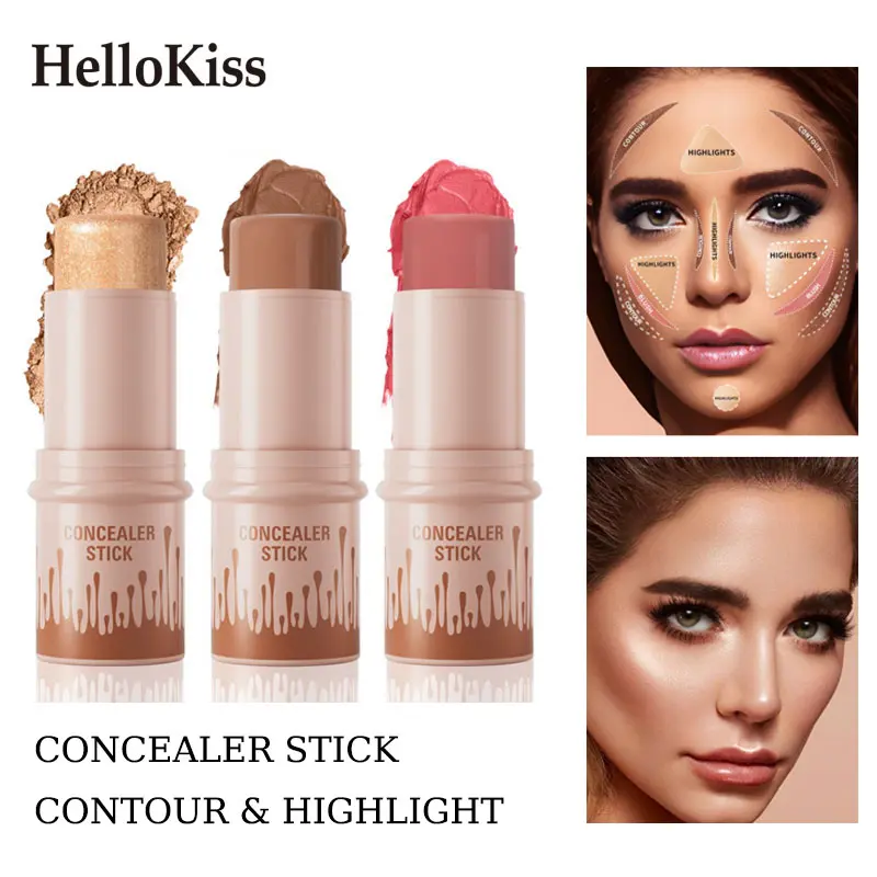 2-in-1 Contour and Highlighter Stick - Smooth, Water-Resistant Concealer Makeup with Natural Dimensional Sculpting, Beginner-Friendly Beauty Cosmetic for Daily Shadow Enhancement