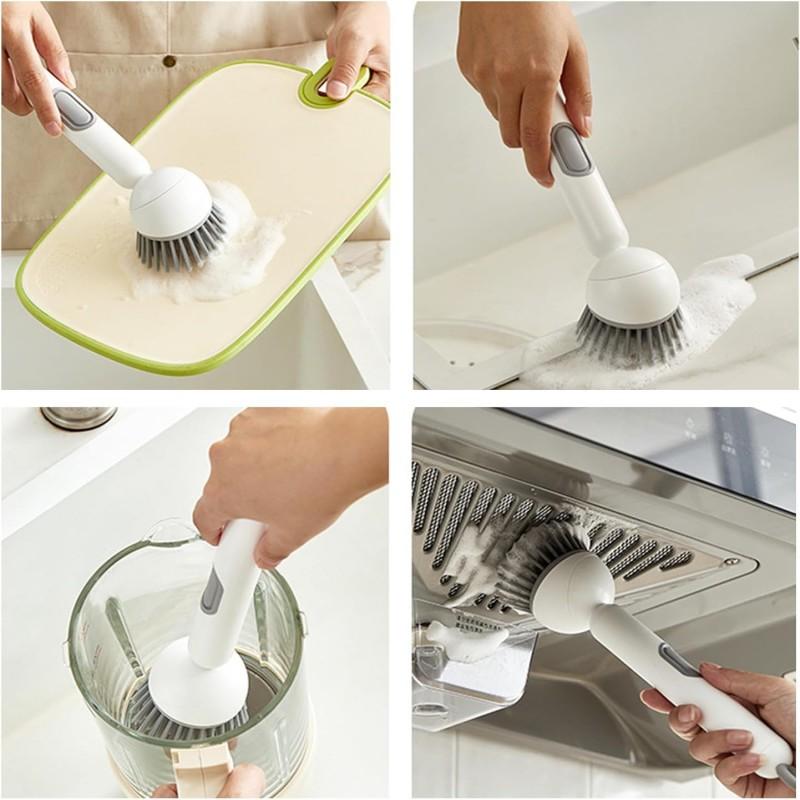 Pro Adjustable Soap Dispenser Scrubber Brush, Long Handle Cleaning Wand for Effortless Dish Washing, Deep Cleans Kitchen Pots, Sinks, Tiles & Glass Surfaces