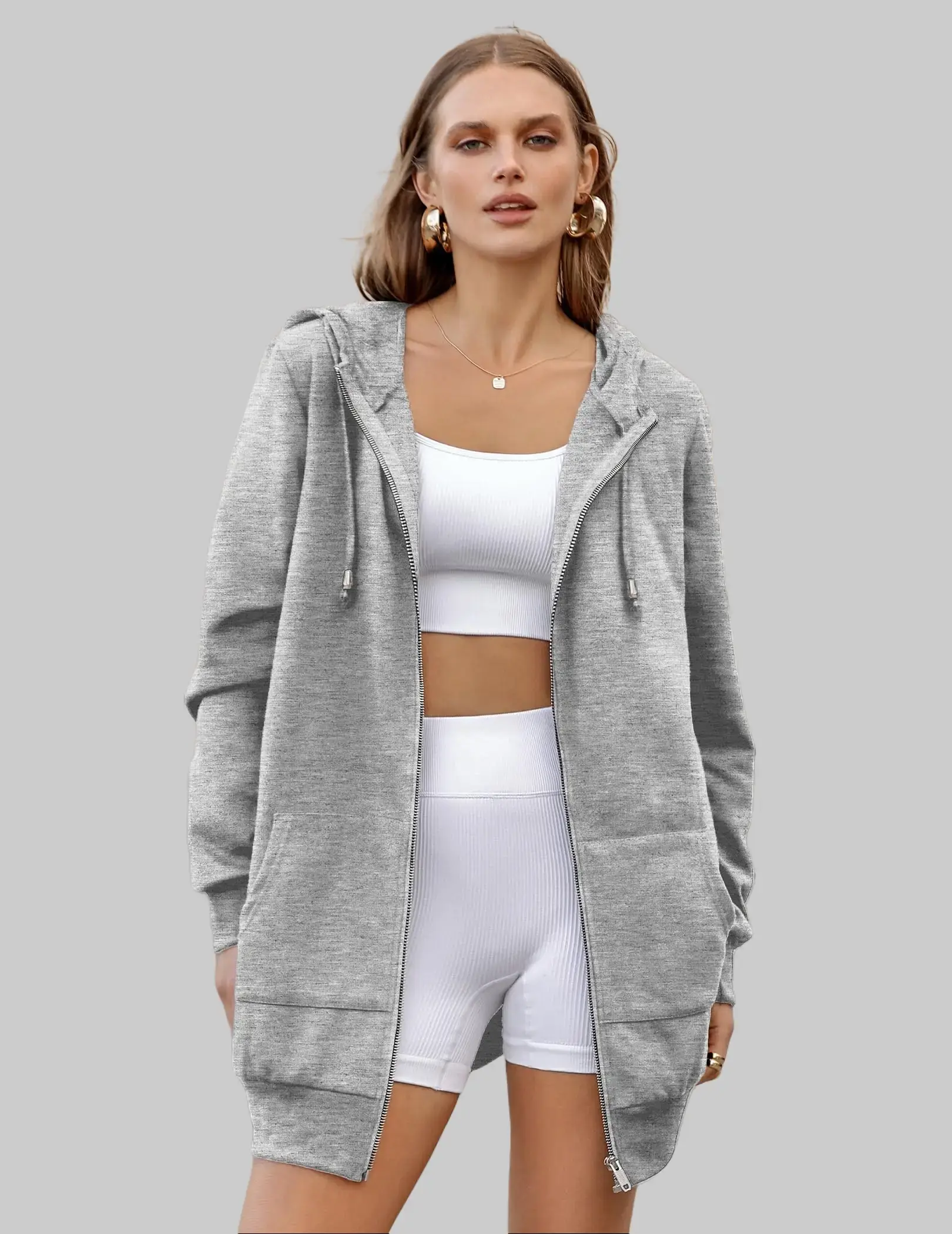 ZEAGOO Women's Oversized Zip Up Fleece Jacket, Casual Long Sleeve Tunic Hoodie Sweatshirt with Pockets, Zipper, Lady, Tops, Loose, Thick, Soft, Party, Work