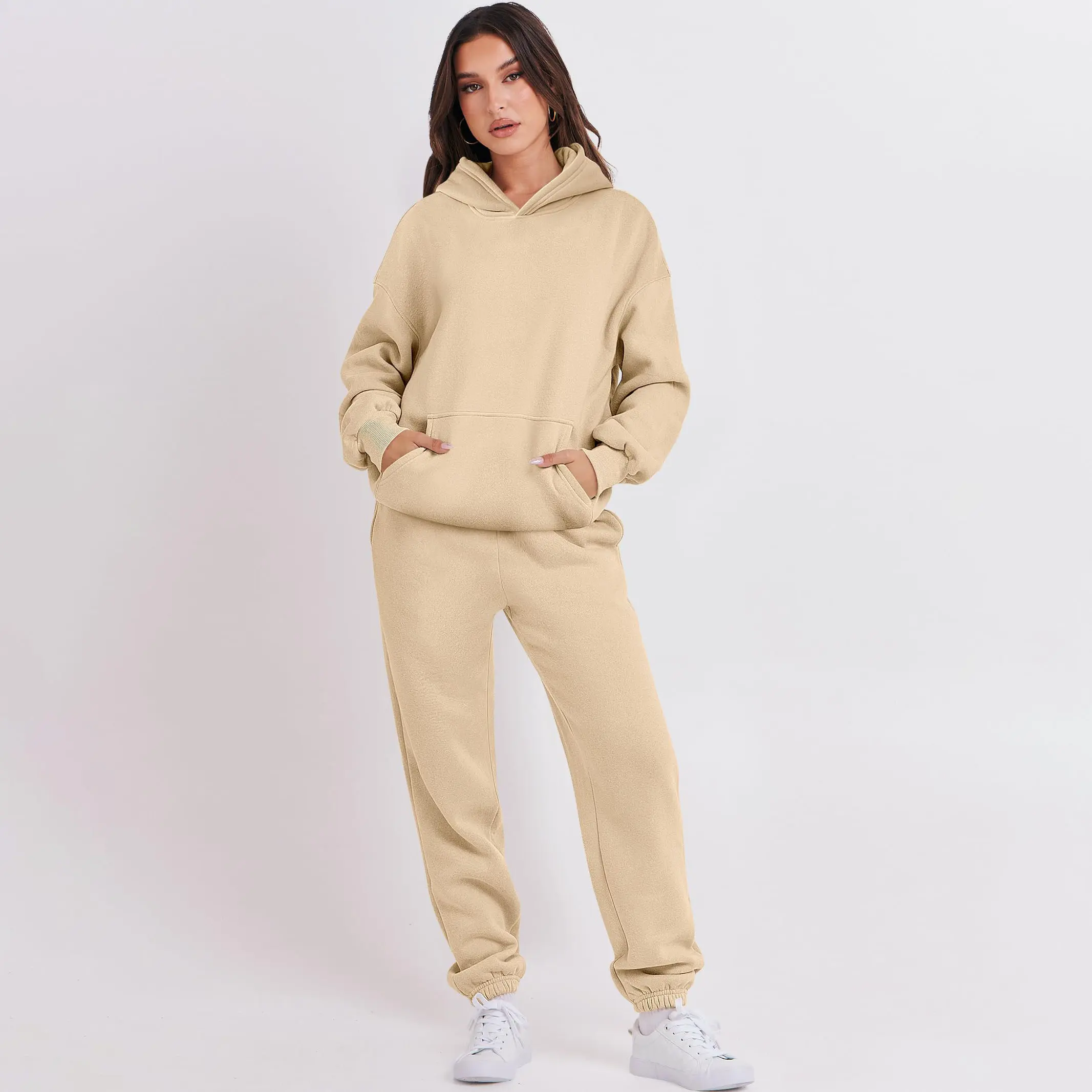 Womens 2 Piece Outfits Long Sleeve Hoodie Casual Oversized  Basic Cozy Jogger Sweatpants Y2K Comfortable Tracksuit Sweatsuit Set