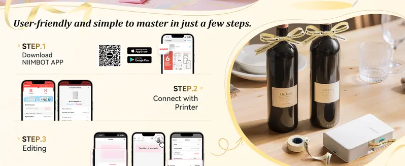 NIIMBOT N1 Model Label Maker Machine - Wireless Bluetooth, Built-in Li-ion Rechargeable, Mini Size, App Editing, Monochrome & Color Ribbon Printing, Tape Included, for Cable Labels/Cosmetics Items, White, Fathersday Gift, Mac Compatible Office Accessory