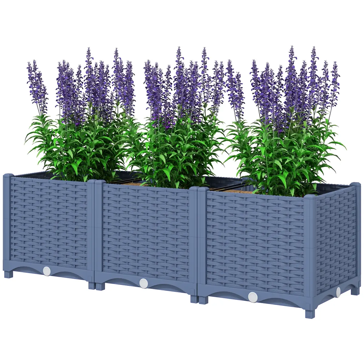 212 Main 84H-280V00GY 4 x 1 x 1 ft. Outsunny Plastic Raised Garden Bed - Outdoor Flower Box with Drainage Holes for Vegetables & Herbs, Blue