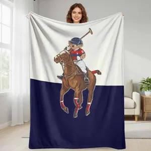 Polo Bear on Horse Flannel Blanket  Vintage Sports Illustration Print  Soft Warm Cozy Breathable Throw  Perfect for Living Room Sofa Bedroom Home Decor Gift