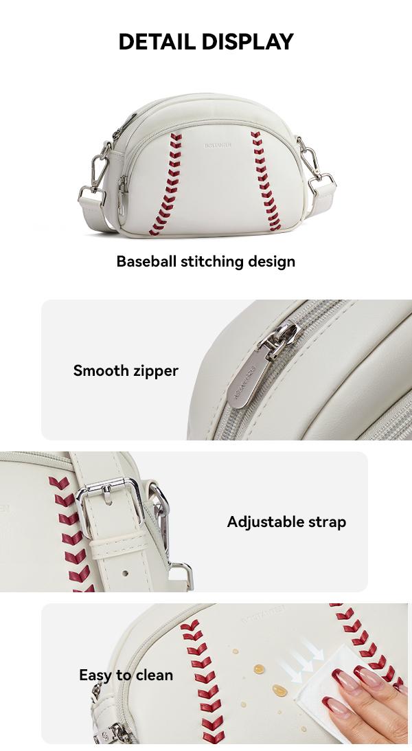 [Valentine's Day Gift] BOSTANTEN Baseball Crossbody Purse for Women,Small Shoulder Bag Vegan Leather Sports Moms with Adjustable Strap,clear bag stadium approved for baseball game fan Casual Daily