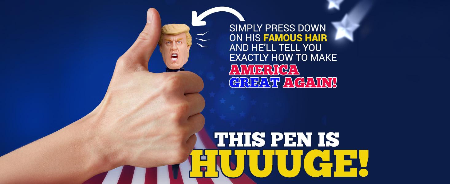 Donald Trump Talking Pen - Press His Hair & Hear 8 Real Voice Quotes - Funny Political Gag Gift for Men, Unique Trump Gifts, Novelty Desk Toy & Office Conversation Starter (Trump 45-47 Edition) Donald Trump Talking Pen - Press His Hair & Hear 8 Real Voice Quotes - Funny Political Gag Gift for Men, Unique Trump Gifts, Novelty Desk Toy & Office Conversation Starter (Trump 45-47 Edition)
