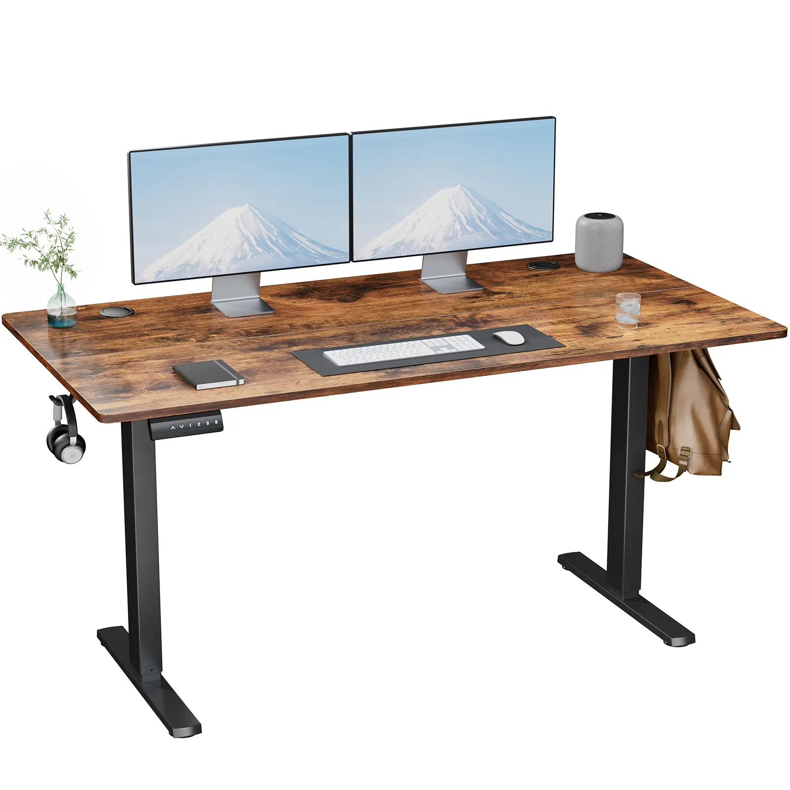 Electric Height-Adjustable Standing Desk, Modern Sit-to-Stand Ergonomic Computer Desk, Wood Workstation for Office Furniture
