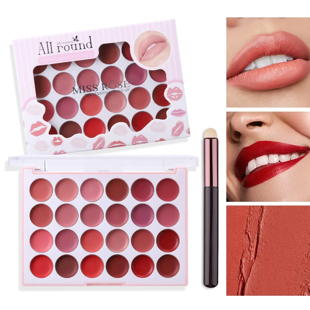 24 color velvet moisturizing lipstick palette, matte durable waterproof easy to color lipstick, high color lipstick palette, free lip brush. Easy to use. Suitable for daily/party beauty, cosmetics, gifts for girls and ladies