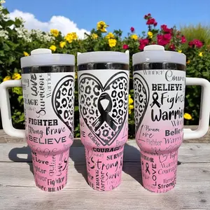 Breast Cancer Survivor Tumbler 40oz: Pink Ribbon Insulated Stainless Steel Travel Mug
