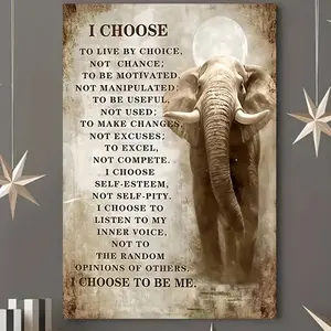 Elephant Canvas Wall Art Inspirational Quote Rustic Framed Home Office Decor