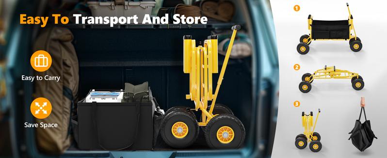 Bonnlo Beach Fishing Cart, Beach Wagon Trolley with 11" Big NO-Flat Airless Tires, Foldable Beach Trailer with Large Cargo Basket, 550 lbs Load Capacity, 8 Fishing Rods Holder, Durable Oxford Bag