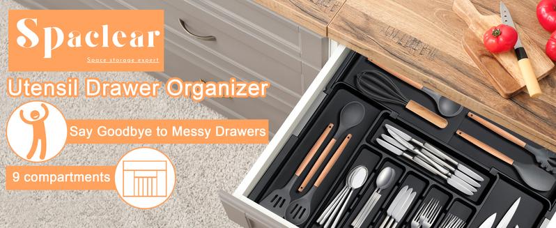 【SUHOPE】【Holiday Deal】Silverware Organizer Expandable Kitchen Utensil Drawer Organizer with 9 Compartment Large Cutlery Organizer Tray for Forks Knives 13" - 22"W ,14.5" - 19"L 【SUHOPE】【Holiday Deal】Silverware Organizer Expandable Kitchen Utensil Drawer Organizer with 9 Compartment Large Cutlery Organizer Tray for Forks Knives 13" - 22"W ,14.5" - 19"L