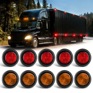 Nilight 10 PCS Round Trailer LED Marker Clearance Light Amber Red 4 LED Flush Mount with Plug Grommet Pigtail Hardwired for Trailer Truck RV Carlights Side Lamp, Led Lights Car