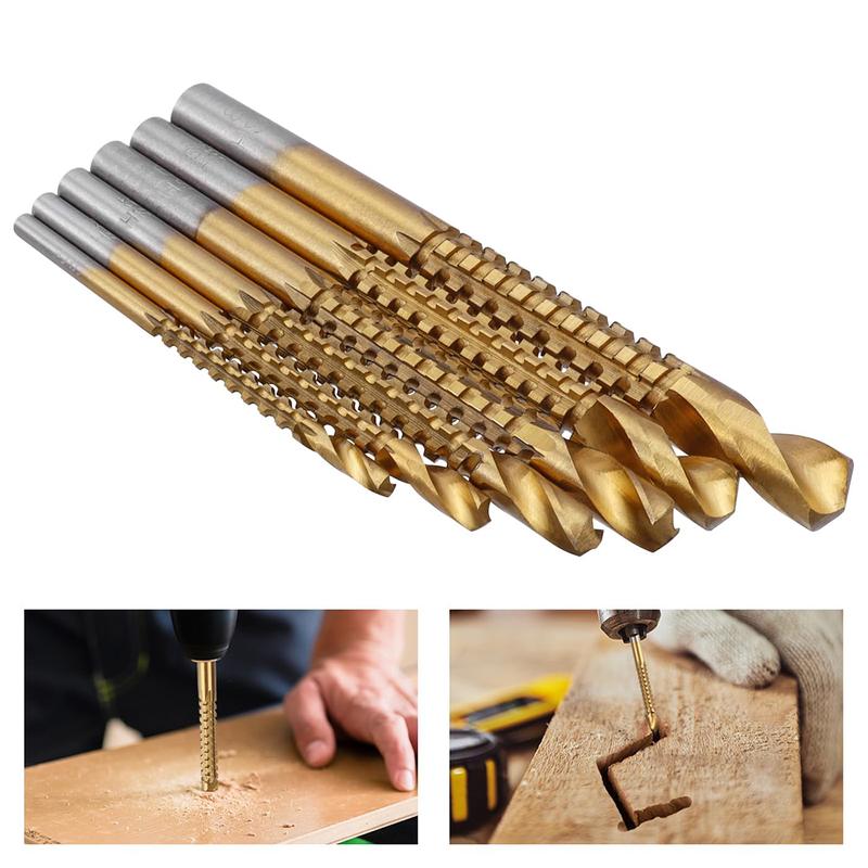 6 Pack Titanium Coated HSS Twist Drill Bits, 3-8mm Serrated Side Cutting Drill Bit Woodworking Tools for Plastic Metal Wood Hole